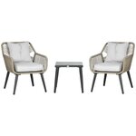 OUTSUNNY Ensemble bistro de jardin 2 places 3 pièces style contemporain acier époxy noir résine filaire gris clair