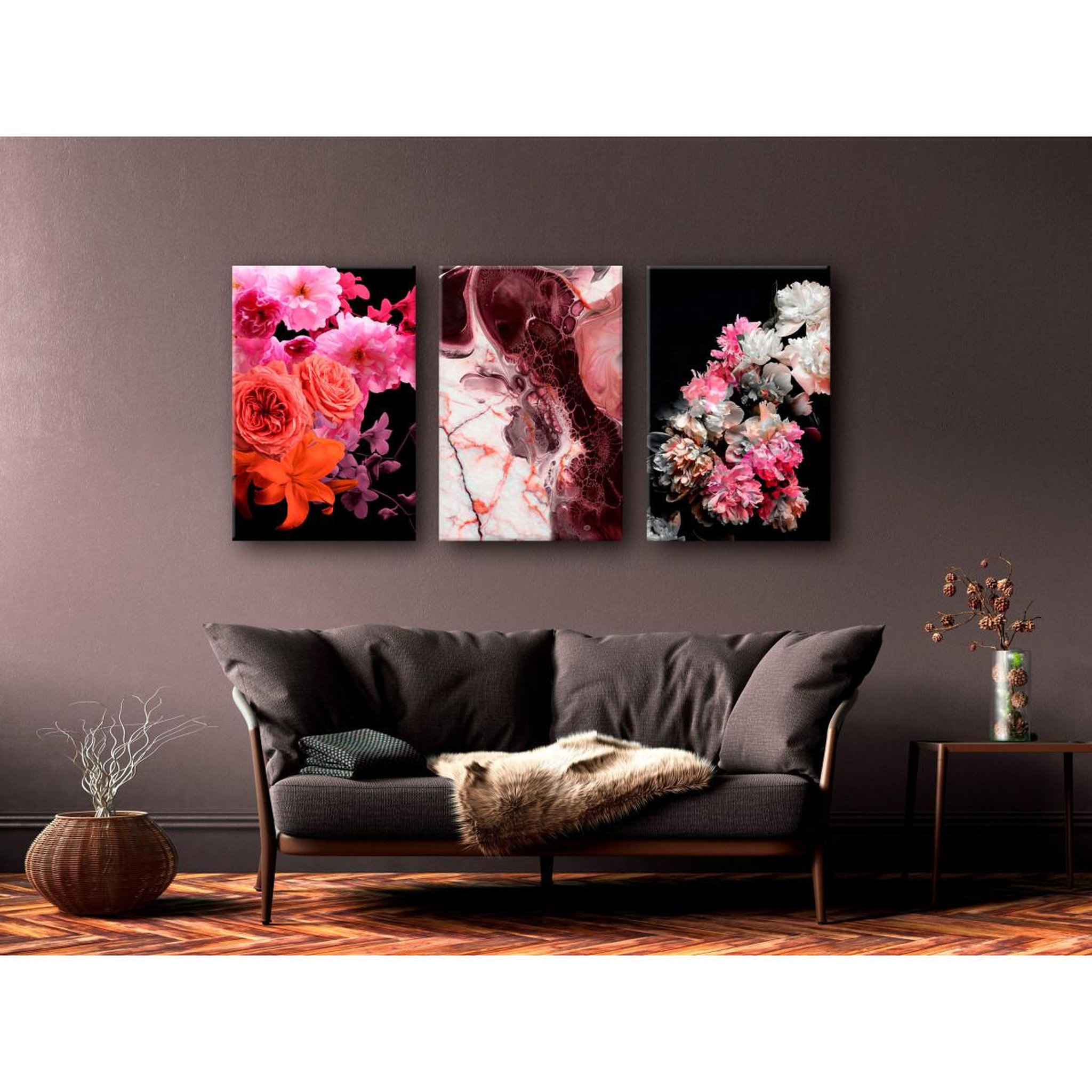 Voir la diapositive 2 : Paris Prix Tableau imprimé  spring baroque 3 panneaux  60x120cm