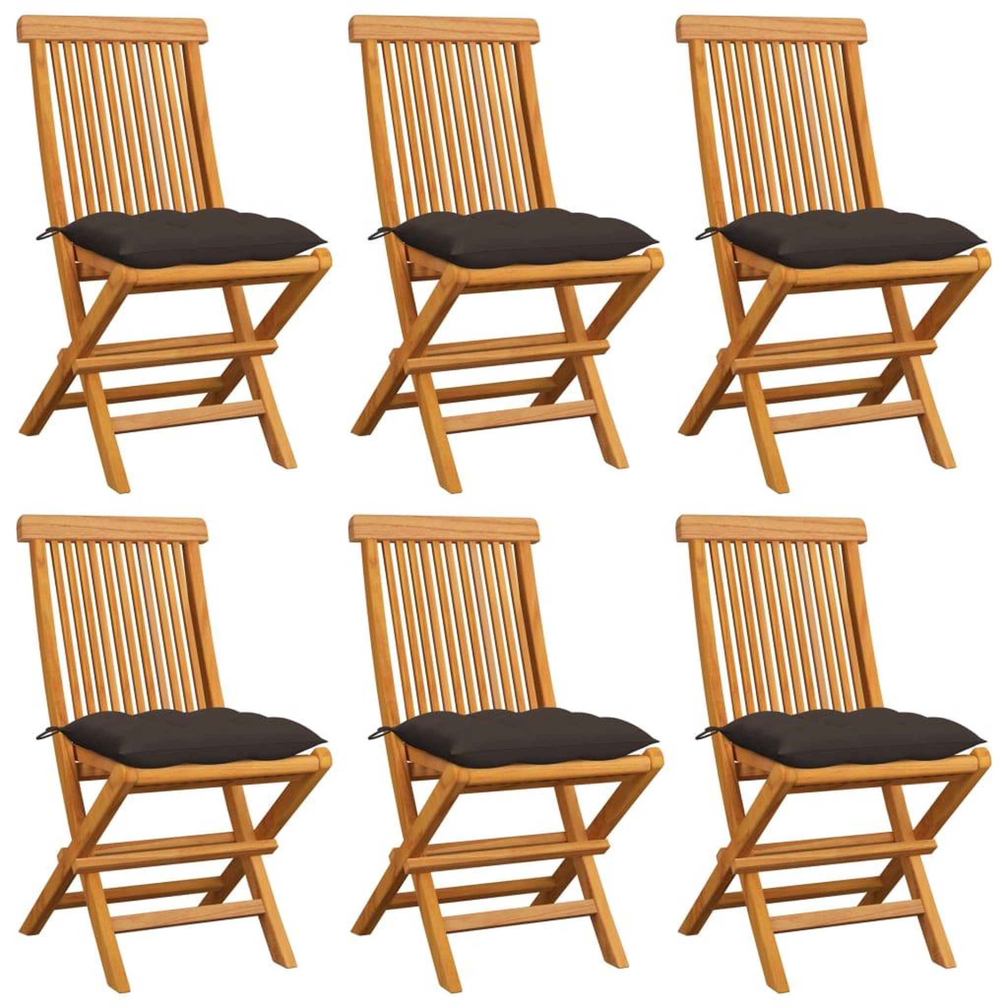 Voir la diapositive 1 : VIDAXL Chaises de jardin et coussins taupe lot de 6 Bois teck massif