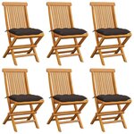 VIDAXL Chaises de jardin et coussins taupe lot de 6 Bois teck massif