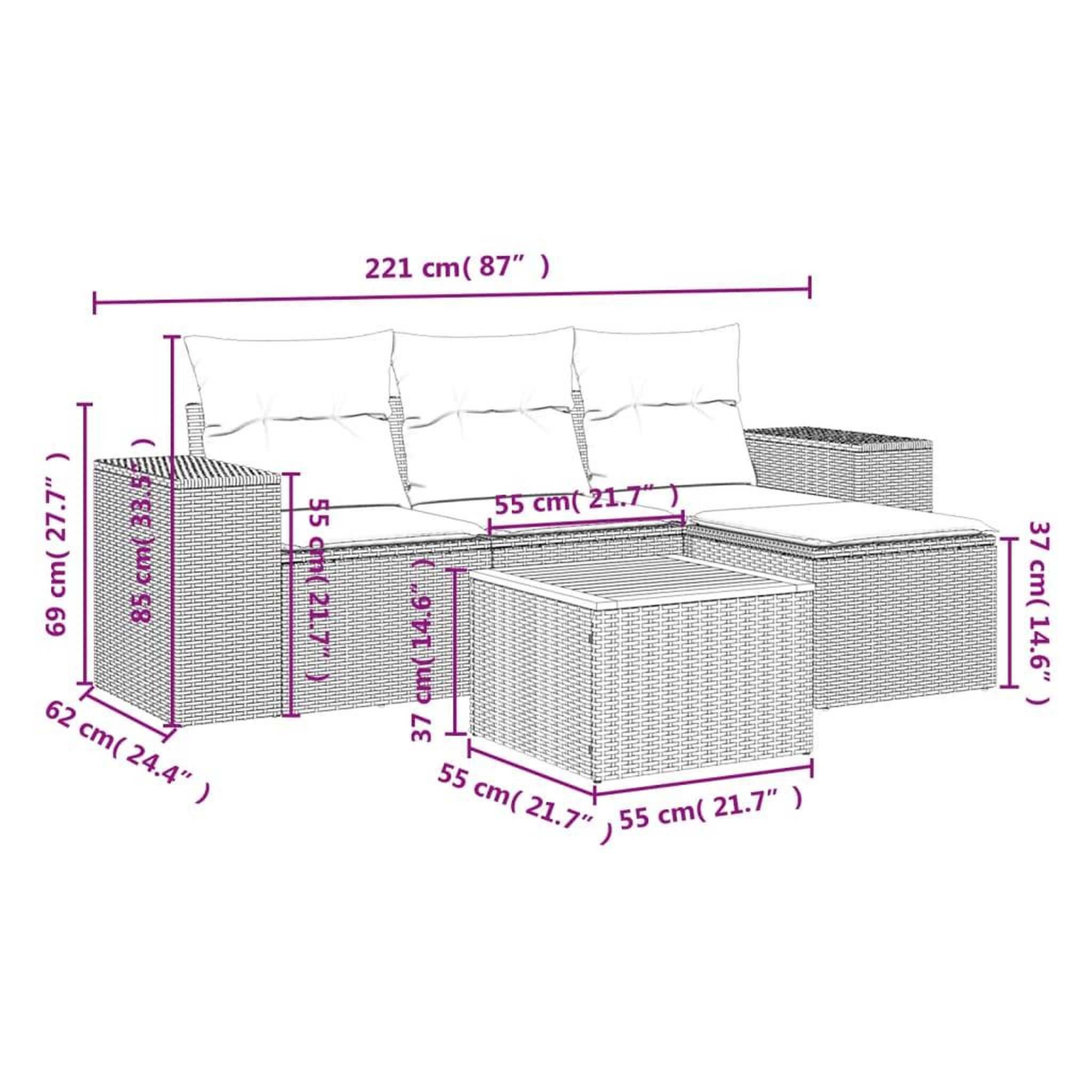 Voir la diapositive 4 : VIDAXL Salon de jardin 5 pcs avec coussins noir resine tressee