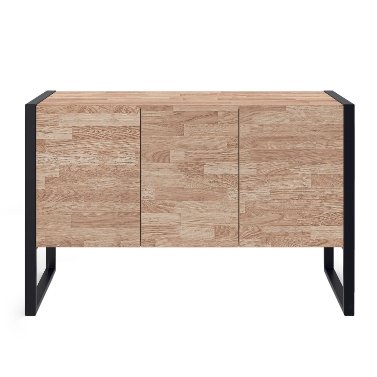 ID MARKET Buffet surélevé 110 cm OTTAWA 3 portes bois et noir design industriel