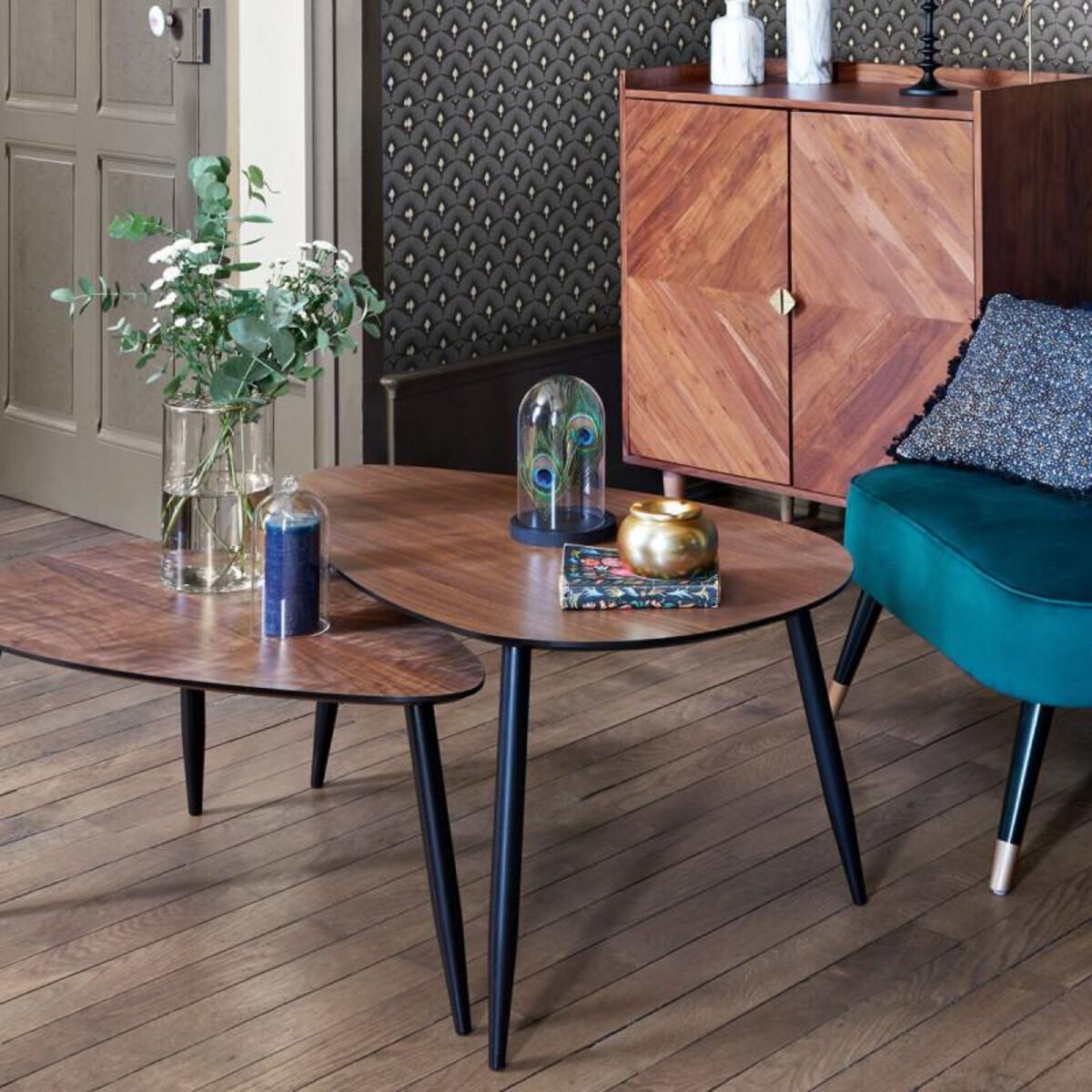 ATMOSPHERA Lot de 2 tables basses façon Noyer  Mileo  Atmosphera