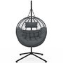 Voir la diapositive 5 : ID MARKET Fauteuil rond suspendu ajouré effet rotin gris avec coussin gris