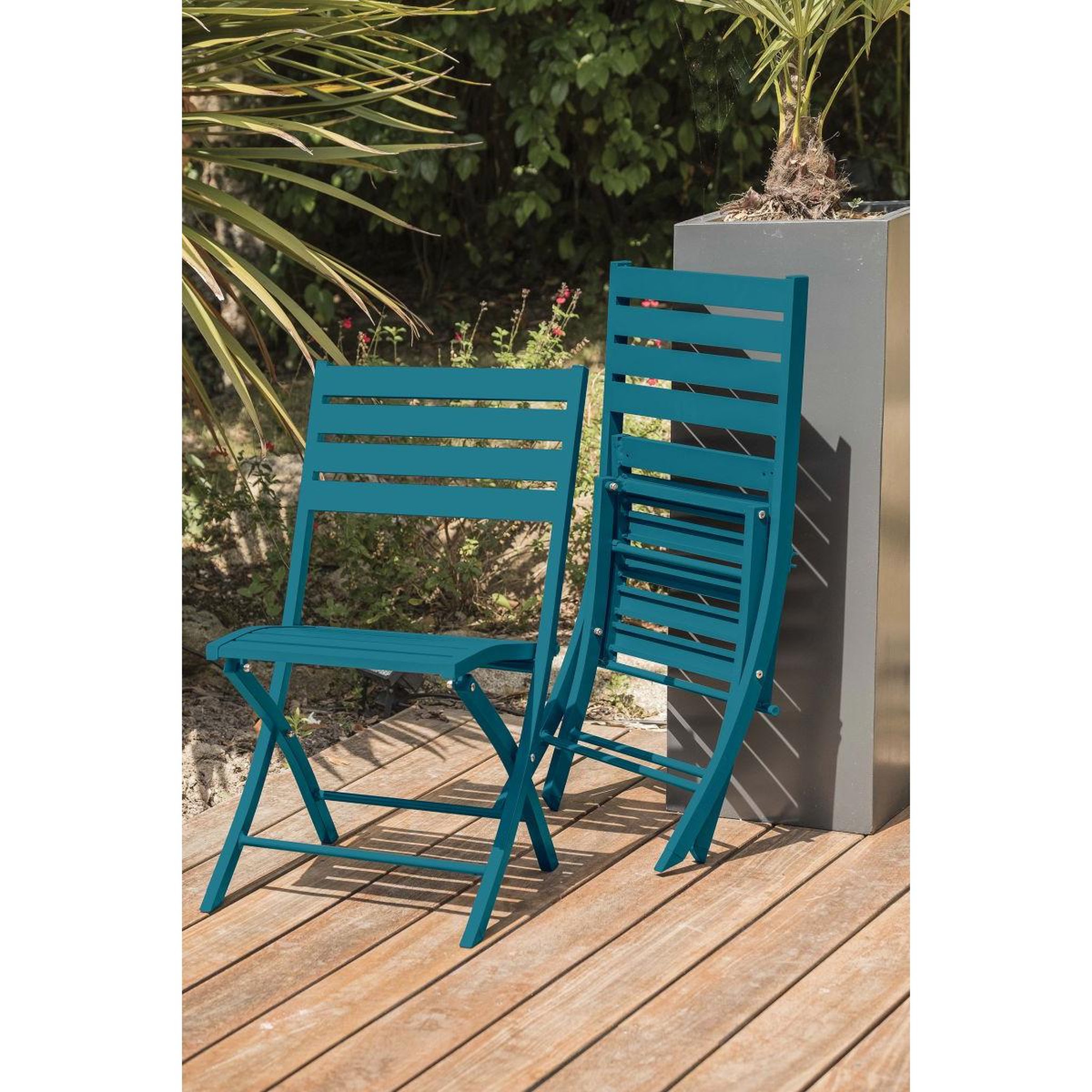 Voir la diapositive 4 : Paris Prix Ensemble table de jardin pliante & 2 chaises  marius  70cm bleu canard