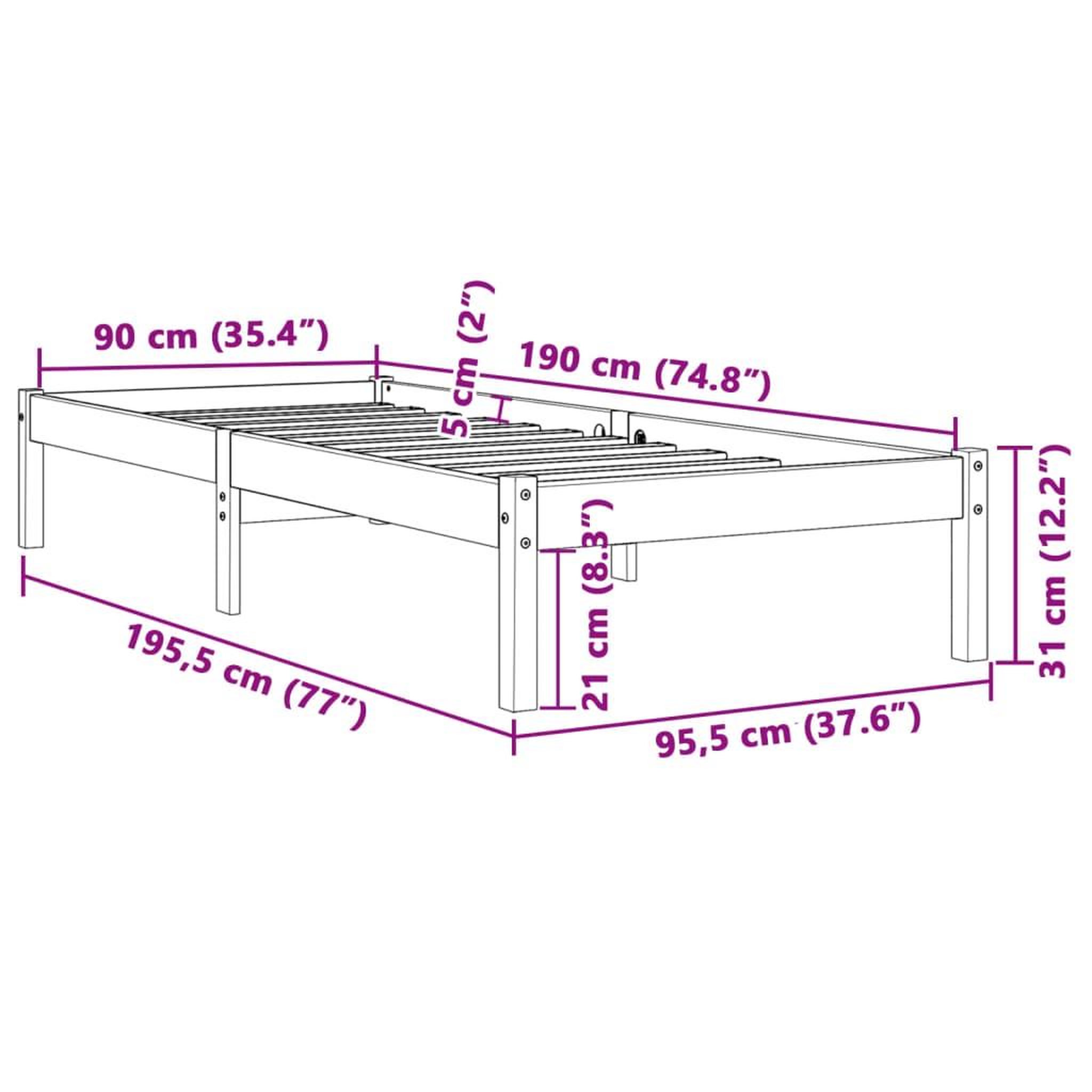 Voir la diapositive 6 : VIDAXL Cadre de lit sans matelas cire marron 90x190 cm bois pin massif
