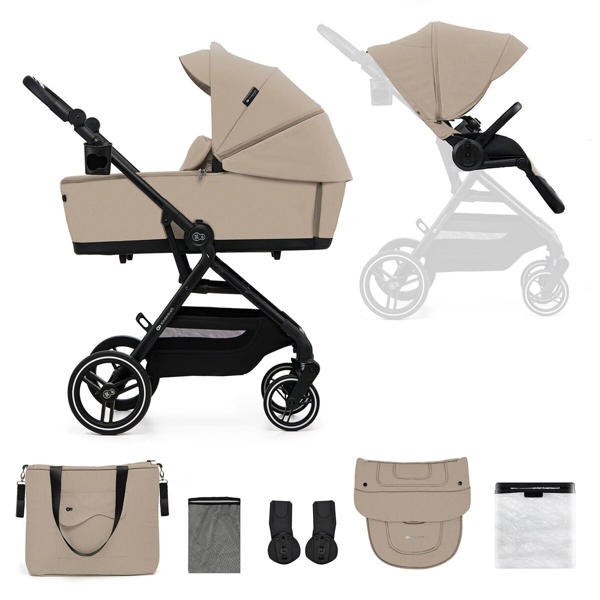 KINDERKRAFT Poussette 3 en 1 avec nacelle YOXI, roues anti-crevaison et accessoires
