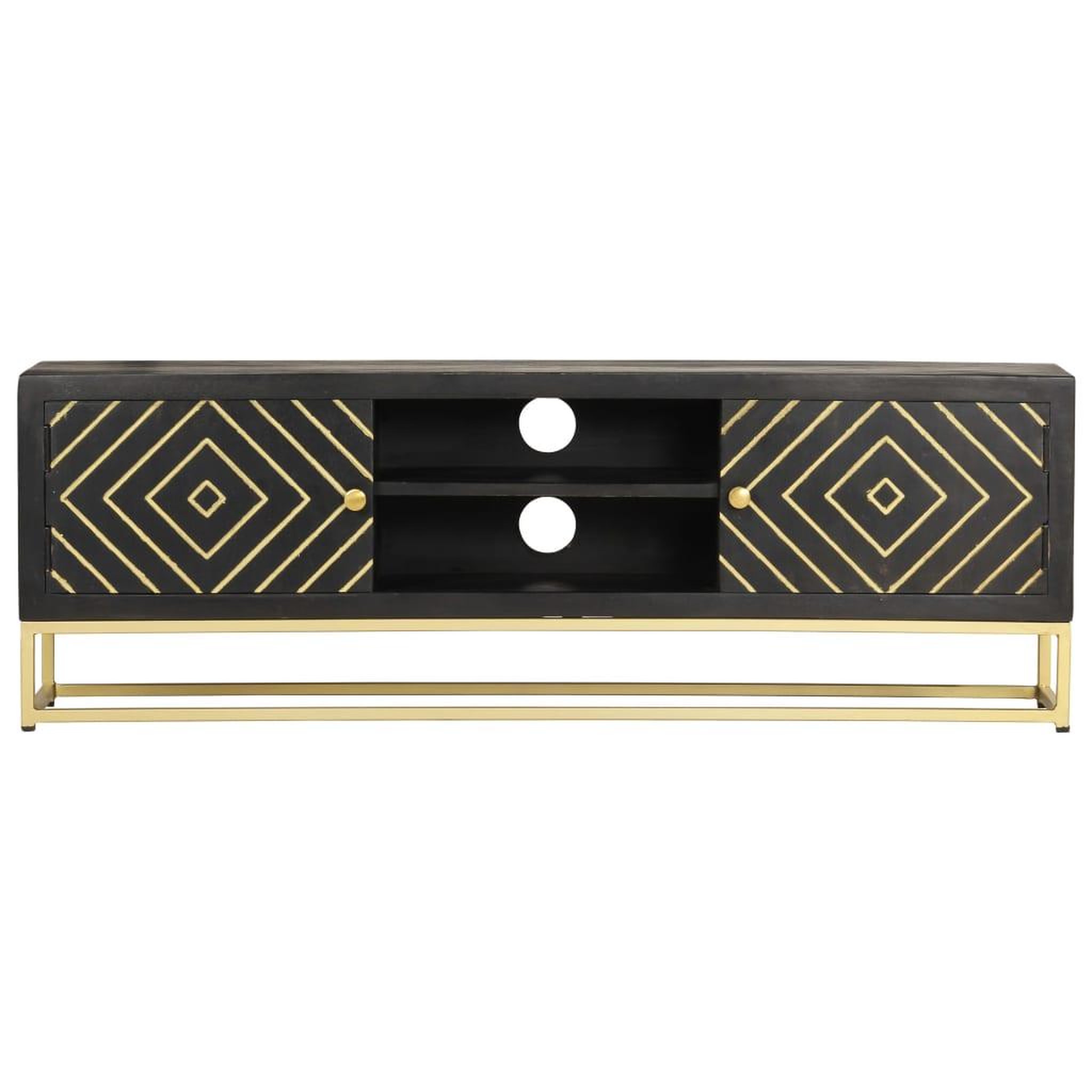Voir la diapositive 3 : VIDAXL Meuble TV Noir et dore 120 x 30 x 40 cm Bois massif de manguier