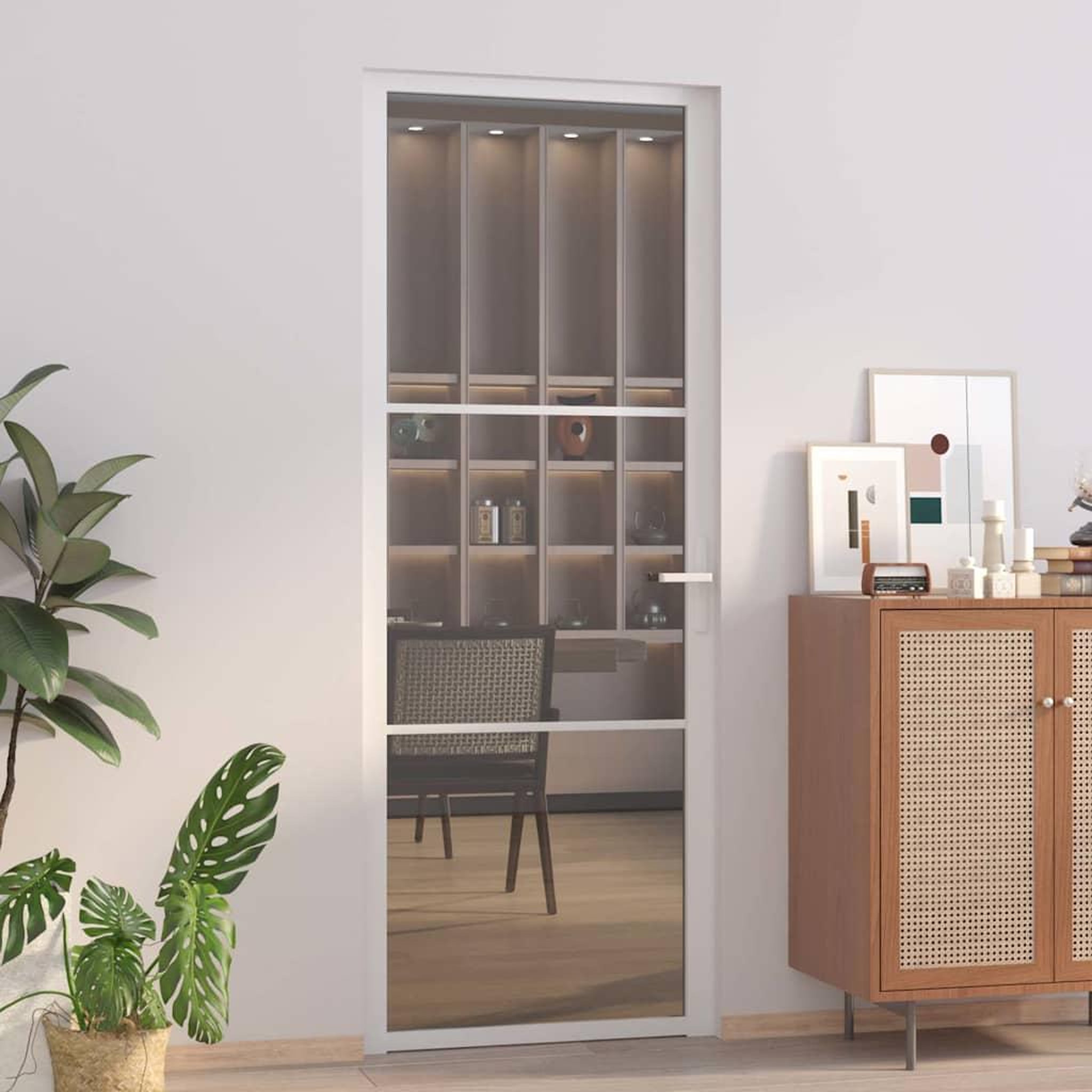 Voir la diapositive 2 : VIDAXL Porte interieure 76x201,5 cm Blanc Verre ESG et aluminium