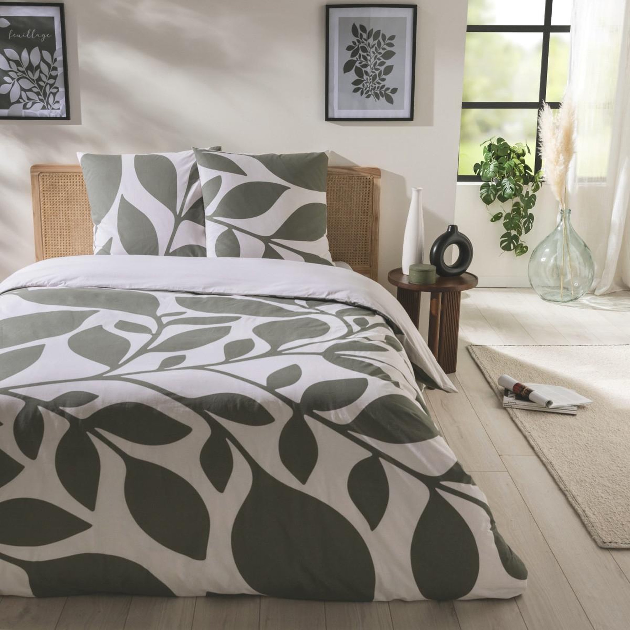 FUTURE HOME Parure de lit 2 personnes en coton 57 fils imprimé vert. Coloris disponibles : Vert