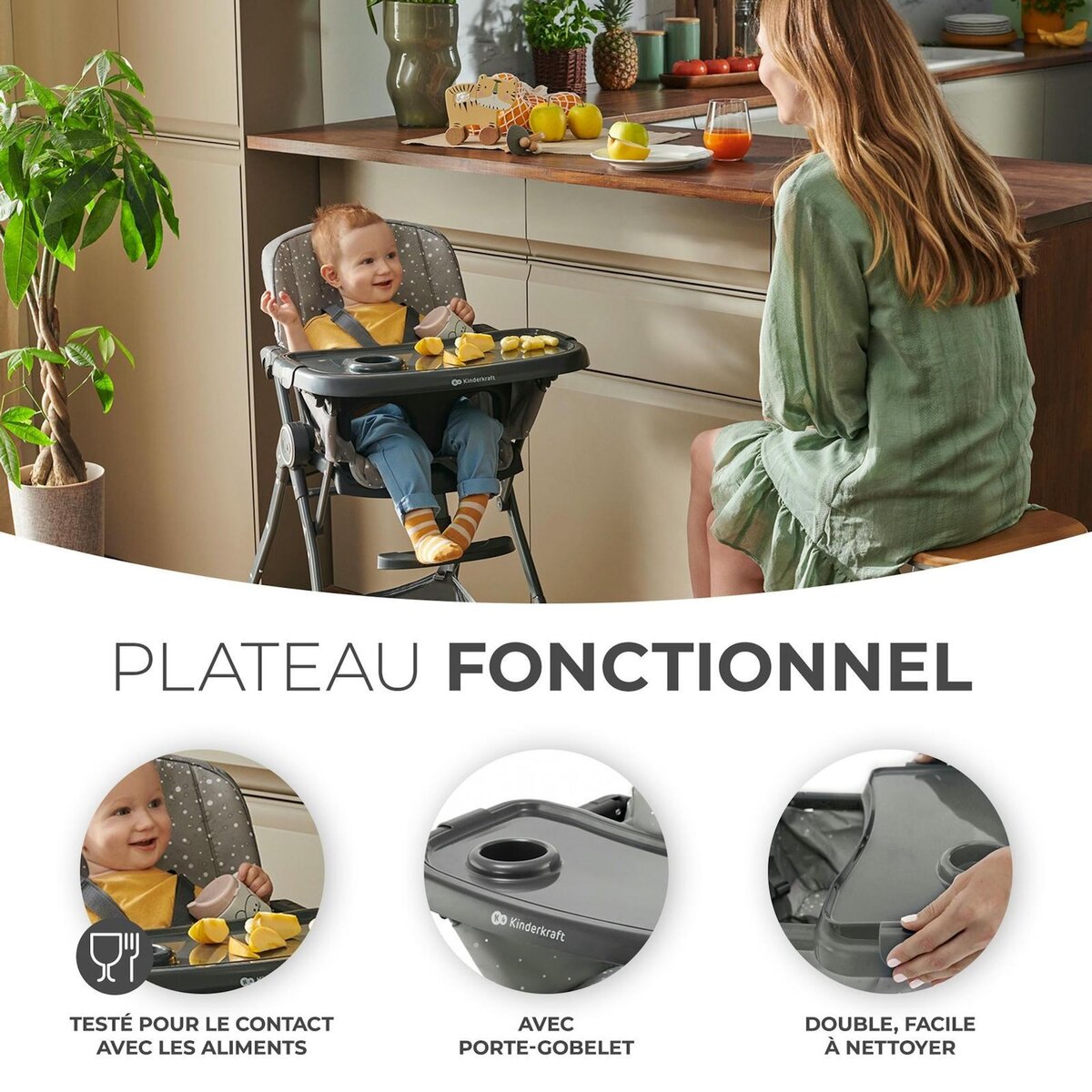 KINDERKRAFT Kinderkraft Highchair Foldee - Chaise de salle à manger pliable