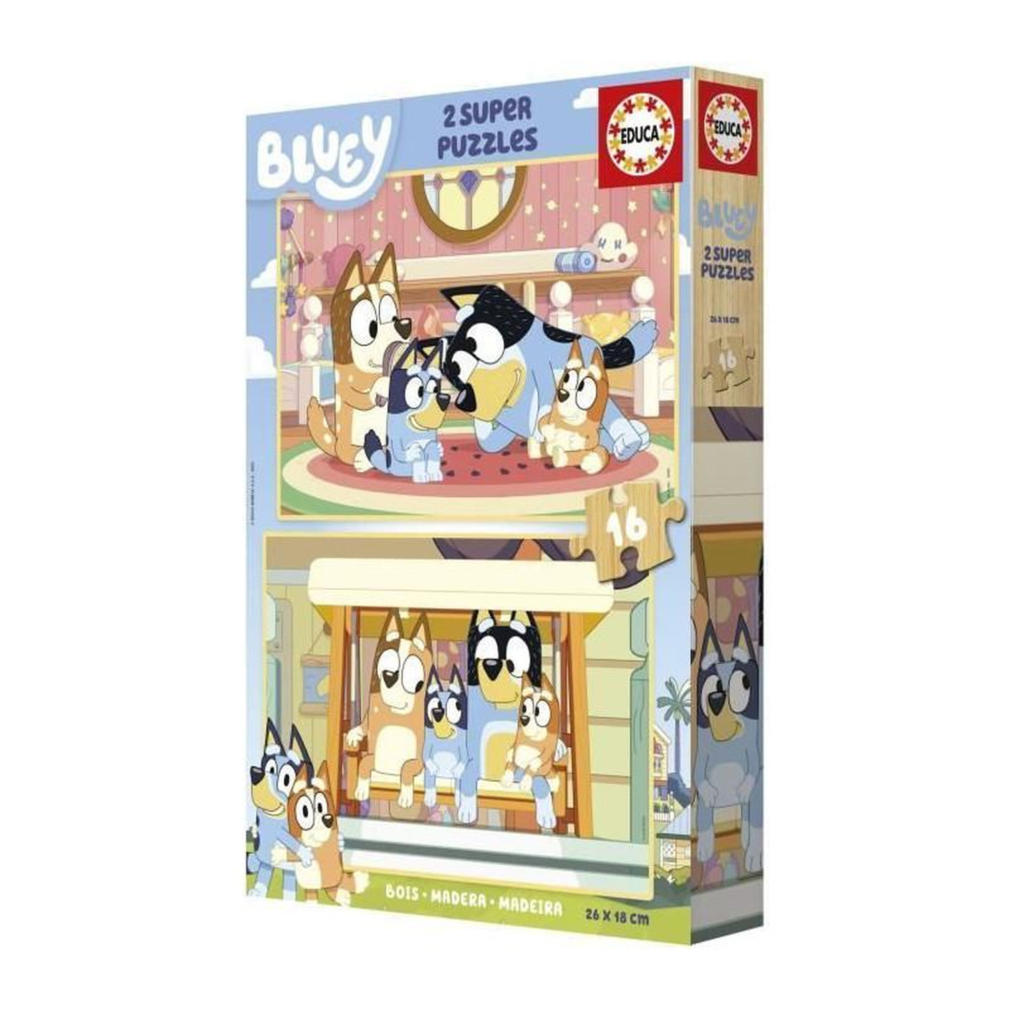 Voir la diapositive 4 : EDUCA Puzzle 2 x 16 pièces Bluey multicolore enfant – Educa