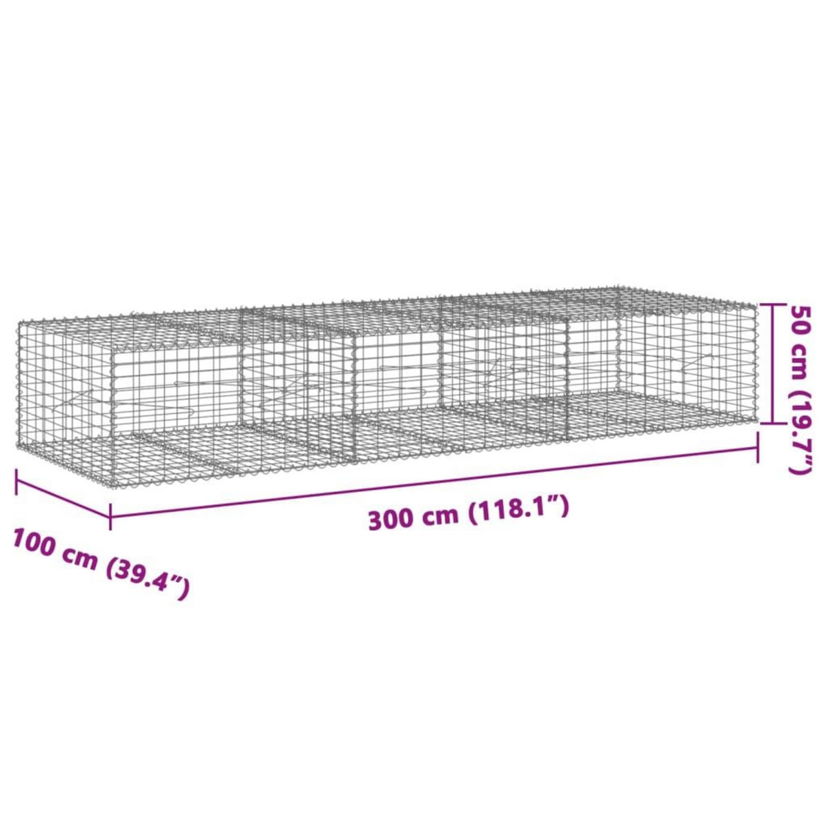 VIDAXL Panier gabion avec couvercle 300x100x50 cm fer galvanise