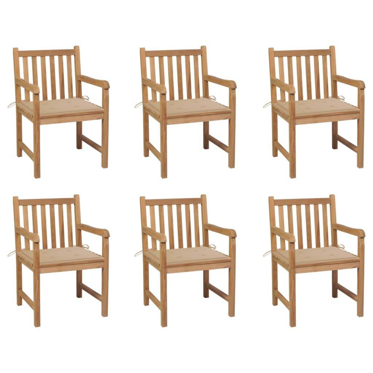 VIDAXL Chaises de jardin lot de 6 et coussins beige Bois teck massif