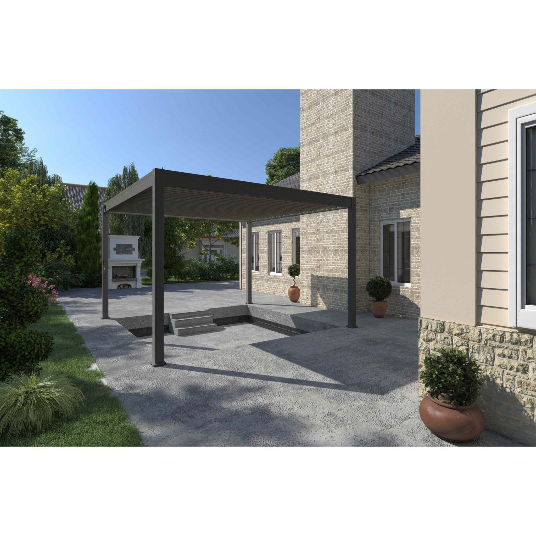 Voir la diapositive 3 : Pergola Bioclimatique autoportée 4x4 m - Aluminum Anthracite - 4x4m VS OmBREA®