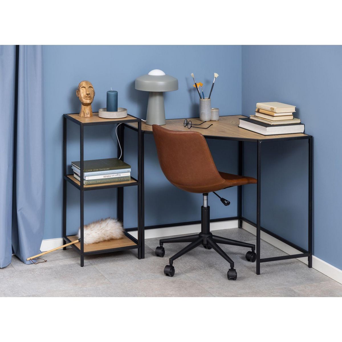 TOILINUX Bureau d'angle en MDF et Métal - Noir et Beige