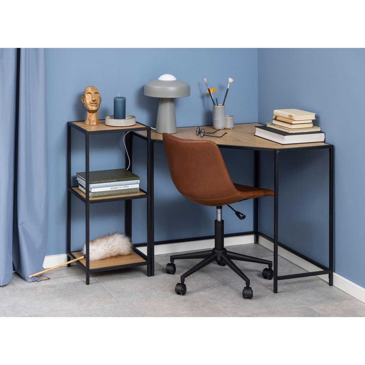 TOILINUX Bureau d'angle en MDF et Métal - Noir et Beige