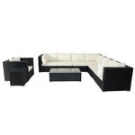 CONCEPT USINE Salon de jardin panoramique 8 places en résine tressée noir et blanc SALENTO