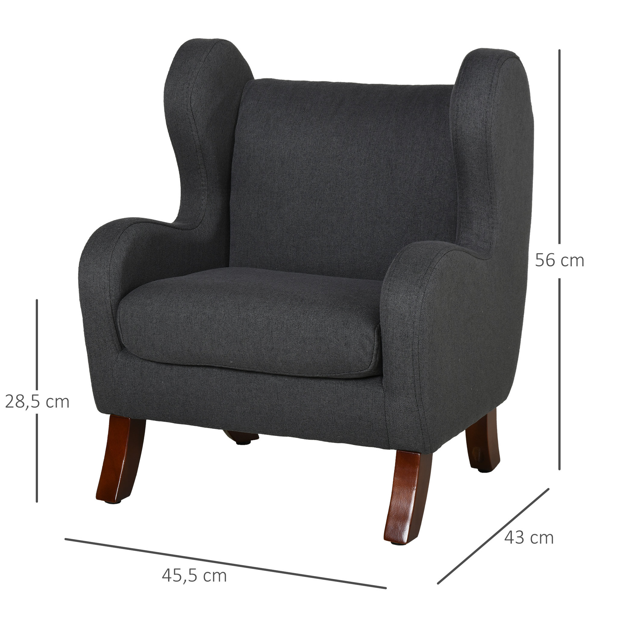 Voir la diapositive 3 : HOMCOM Fauteuil enfant oreilles grand confort accoudoirs assise dossier garnissage mousse haute densité piètement bois hévéa verni lin gris