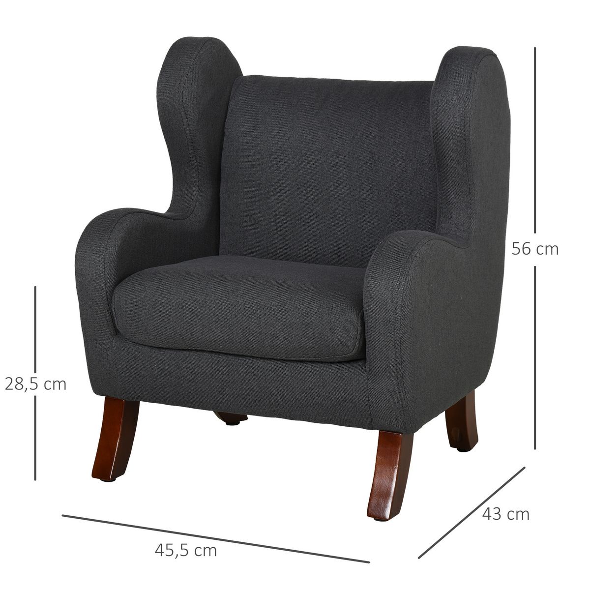 HOMCOM Fauteuil enfant oreilles grand confort accoudoirs assise dossier garnissage mousse haute densité piètement bois hévéa verni lin gris