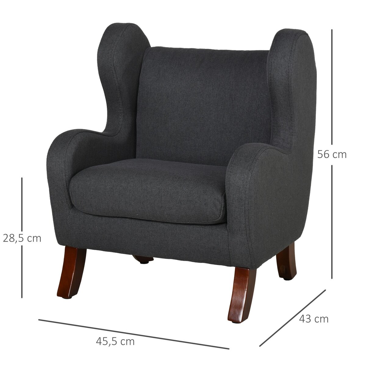 HOMCOM Fauteuil enfant oreilles grand confort accoudoirs assise dossier garnissage mousse haute densité piètement bois hévéa verni lin gris