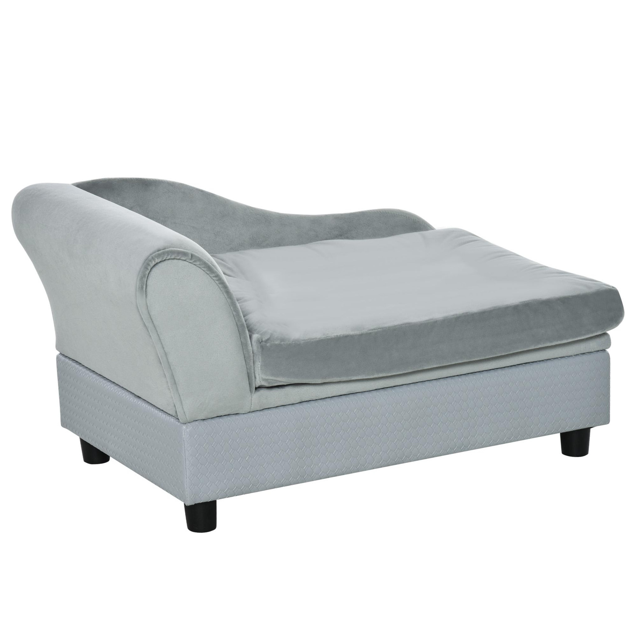 PAWHUT Canapé chien chat sur pied avec coffre de rangement style moderne coussin d'assise amovible grand confort 76 x 45 x 41,5 cm bleu