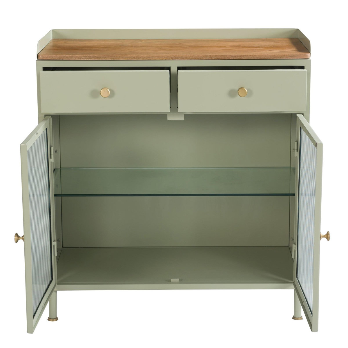 Rendez vous déco Buffet 2 portes 2 tiroirs en métal vert, manguier et verre-Marnie