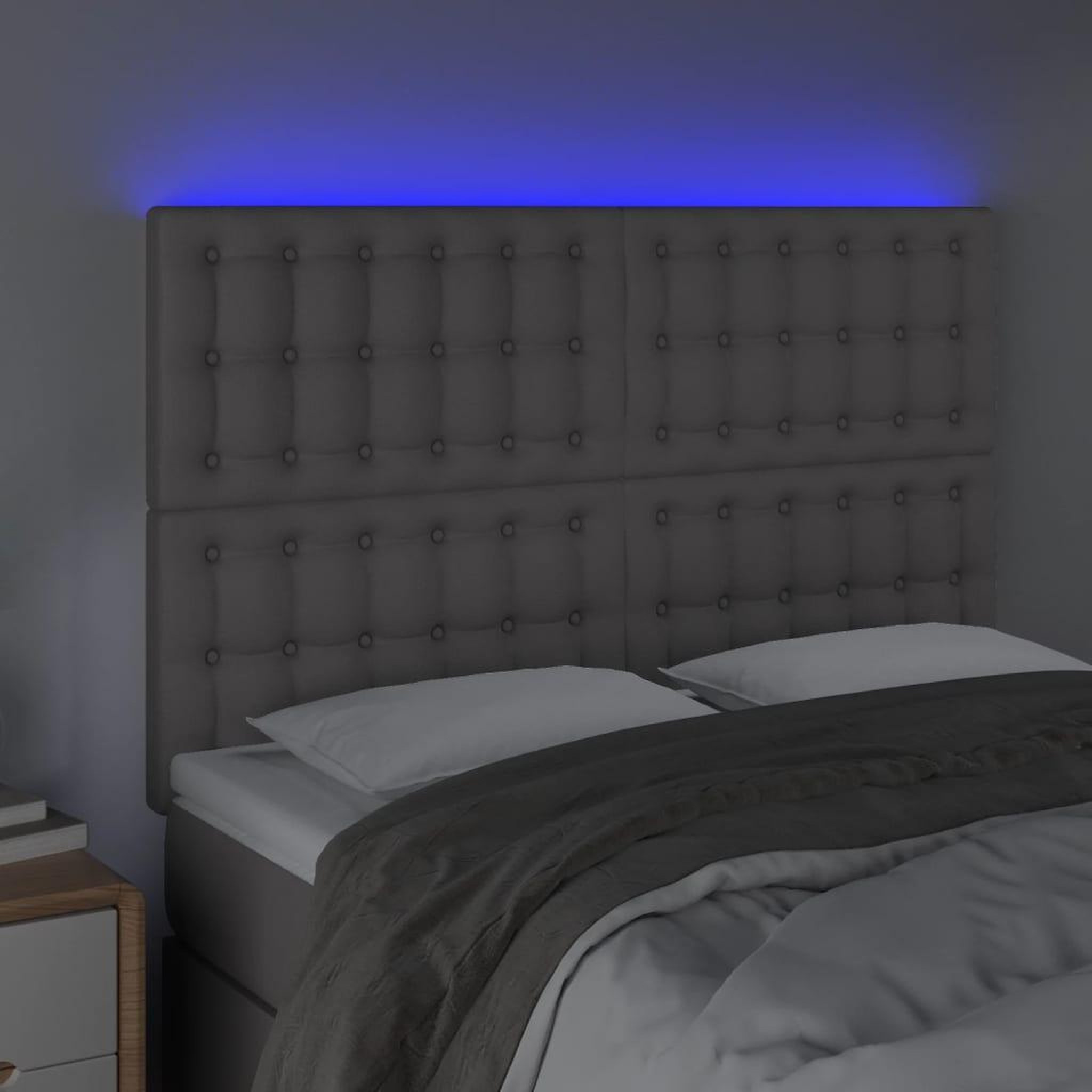 Voir la diapositive 3 : VIDAXL Tete de lit a LED Gris 144x5x118/128 cm Similicuir