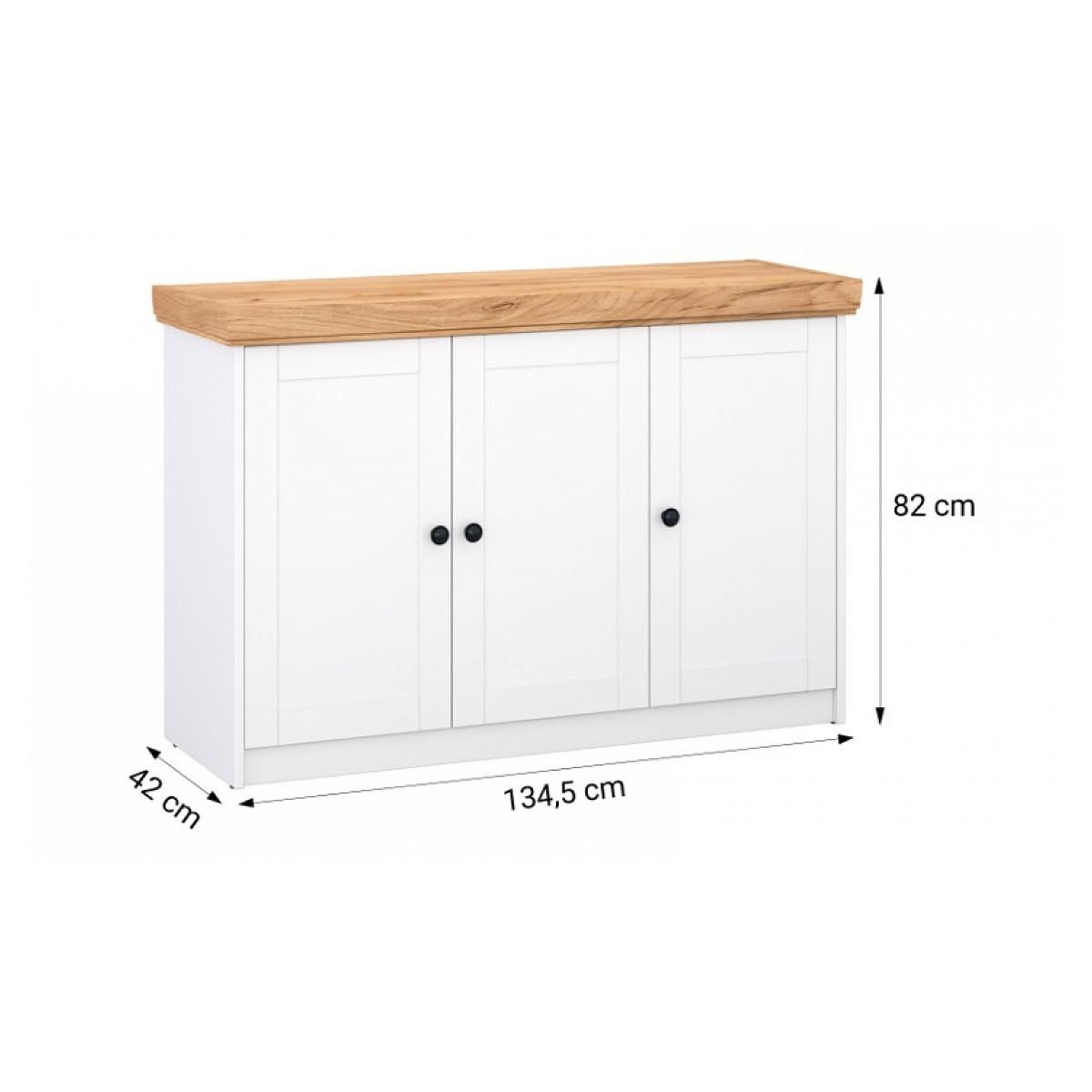HomeStyle4U Commode moderne en bois massif avec finition blanche et chêne - 123 x 82 x 42 cm