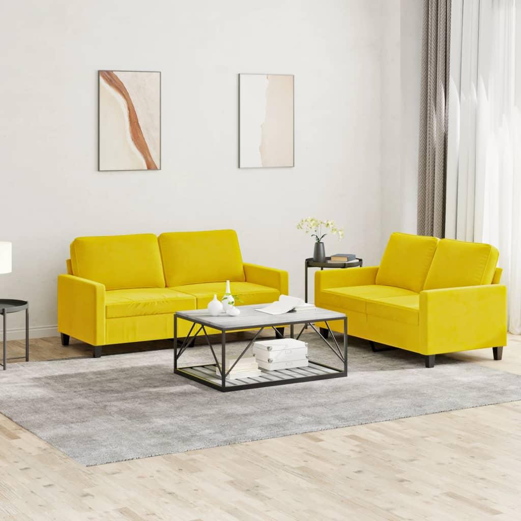 VIDAXL Ensemble de canapes 2 pcs avec coussins Jaune Velours
