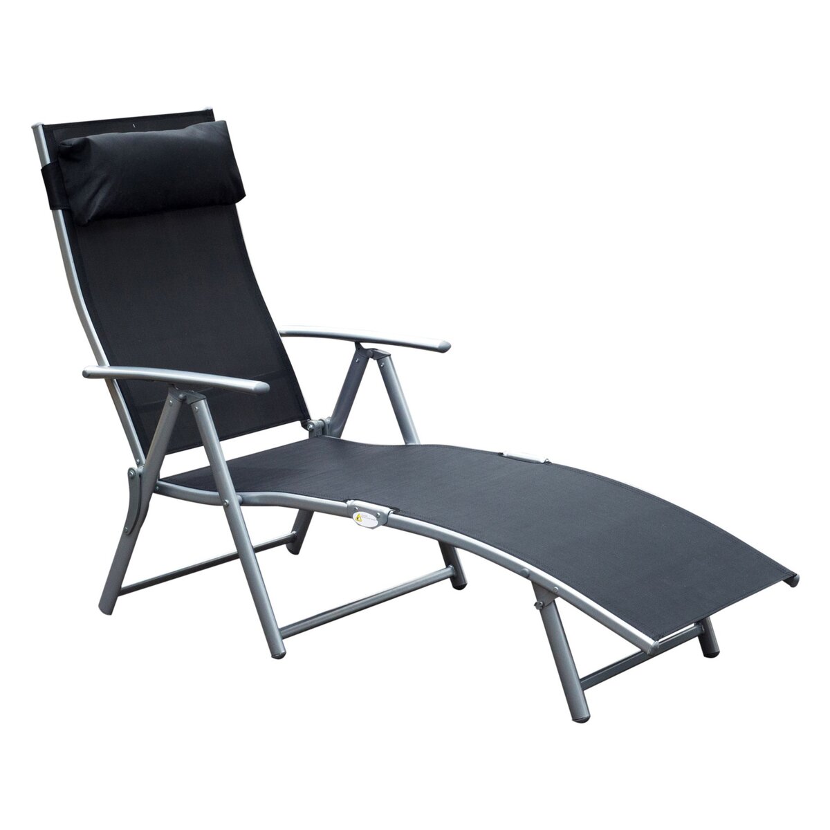 OUTSUNNY Outsunny transat chaise longue bain de soleil pliable dossier inclinable multi-positions têtière fournie 137L x 64l x 101H cm métal époxy textilène noir