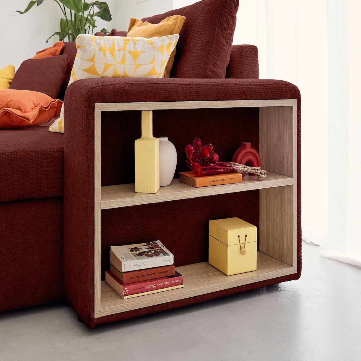 BEST MOBILIER California - canapé d'angle réversible 4 places - convertible avec coffre, étagère et poufs - en velours texturé