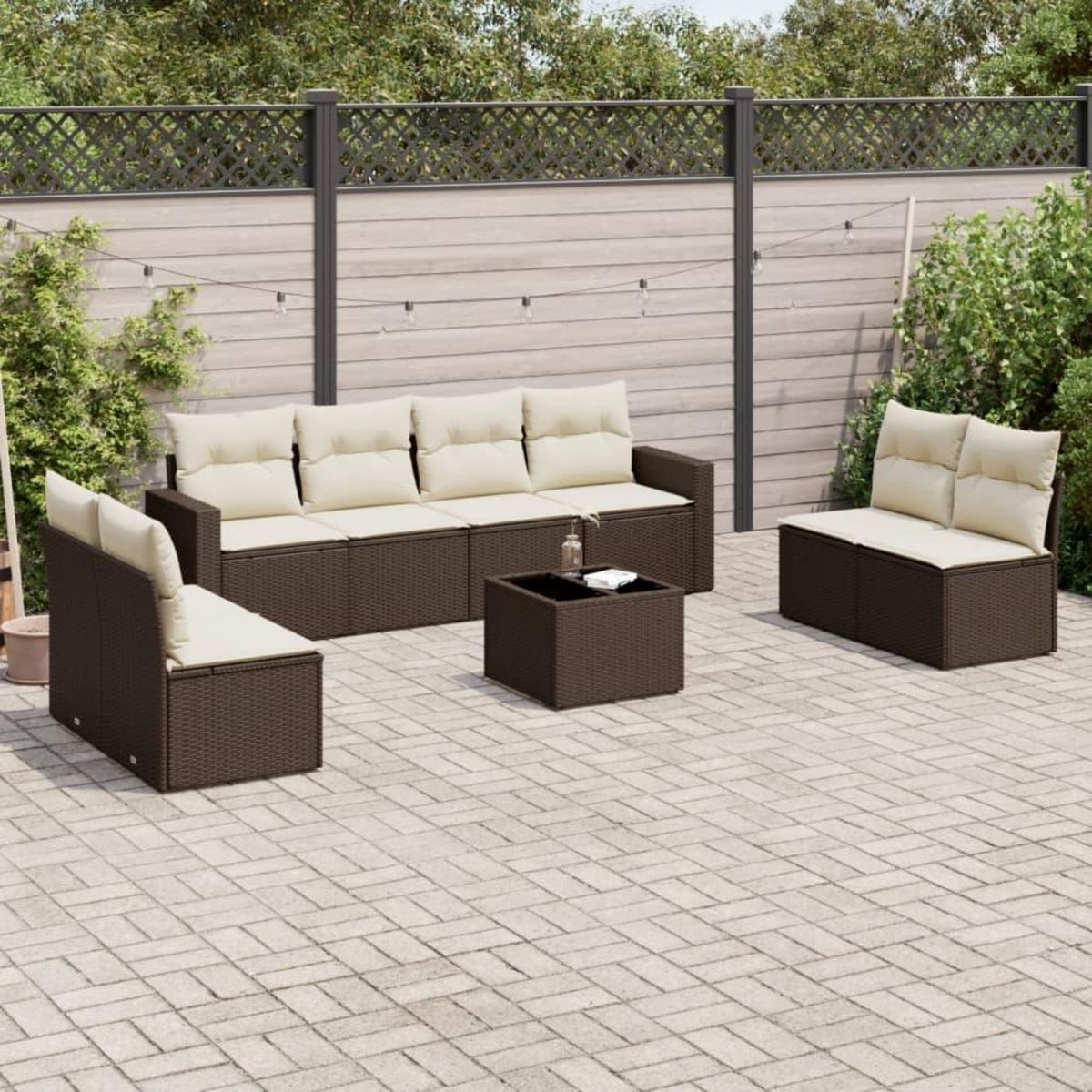 VIDAXL Salon de jardin avec coussins 9 pcs marron resine tressee