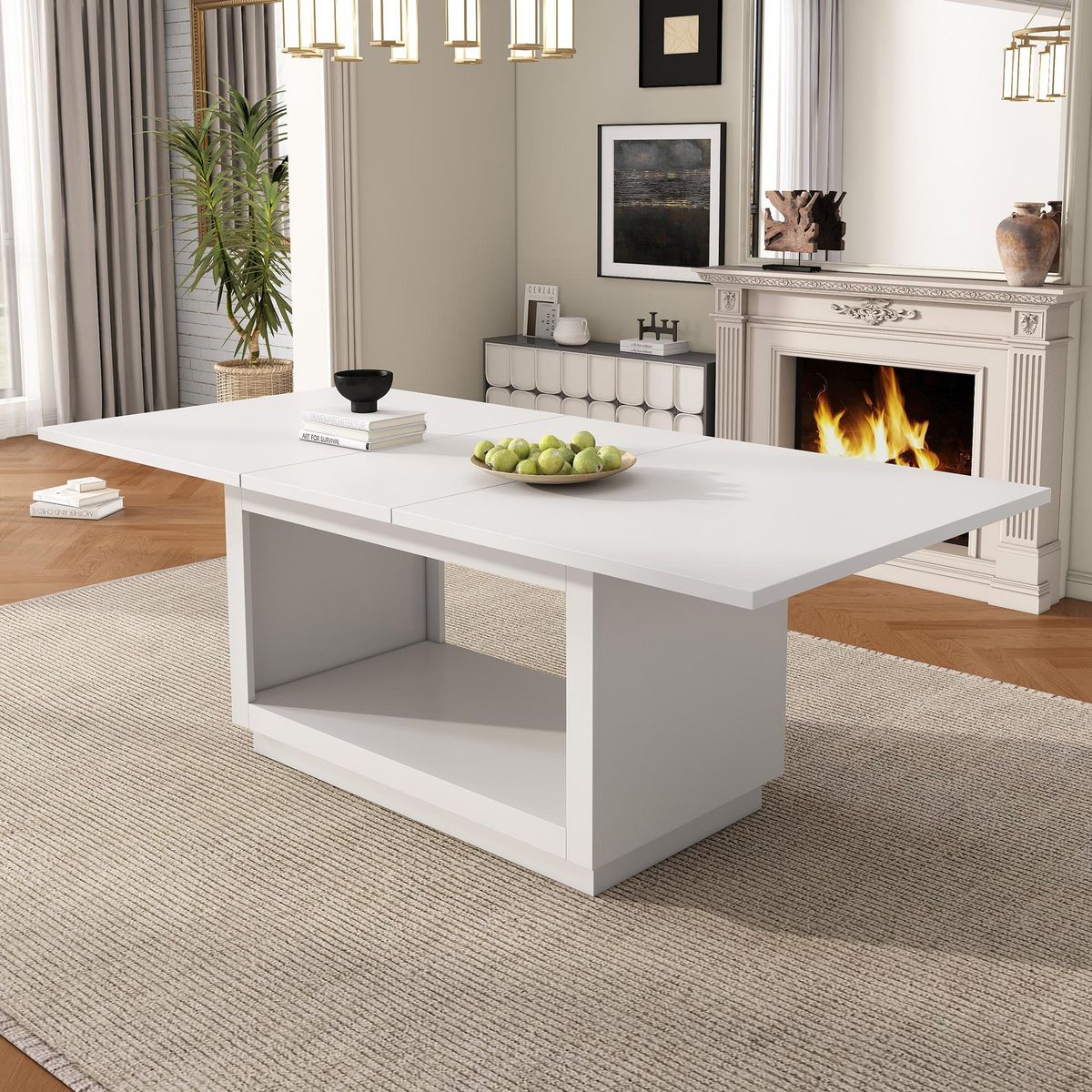 MERAX Table à manger rectangulaire avec allonge blanc - 70x140-180max.cm mdf
