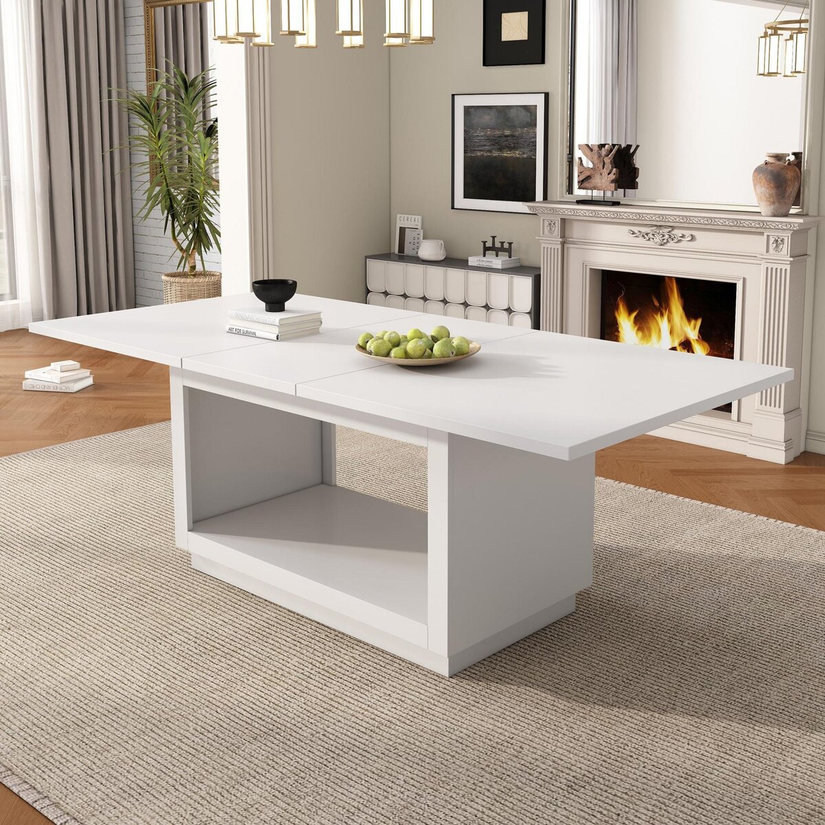 MERAX Table à manger rectangulaire avec allonge blanc - 70x140-180max.cm mdf