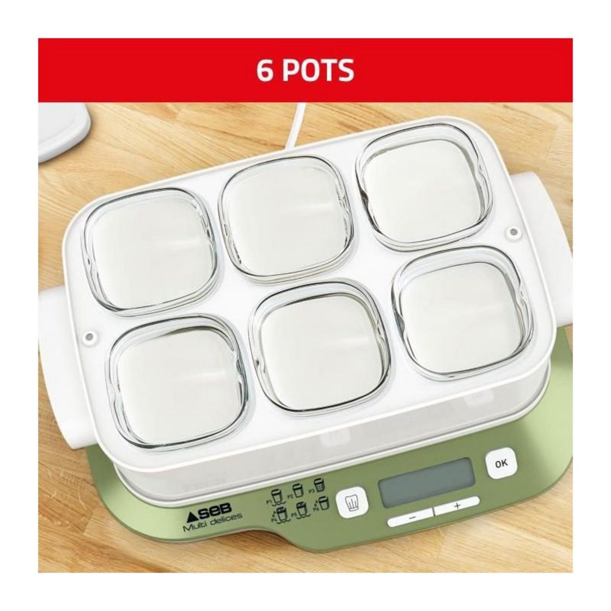 SEB SEB Yaourtiere 6 pots, 6 programmes dont 1 mode express, Yaourts et desserts maison, Utilisation simple, Fabriqué en France YG6