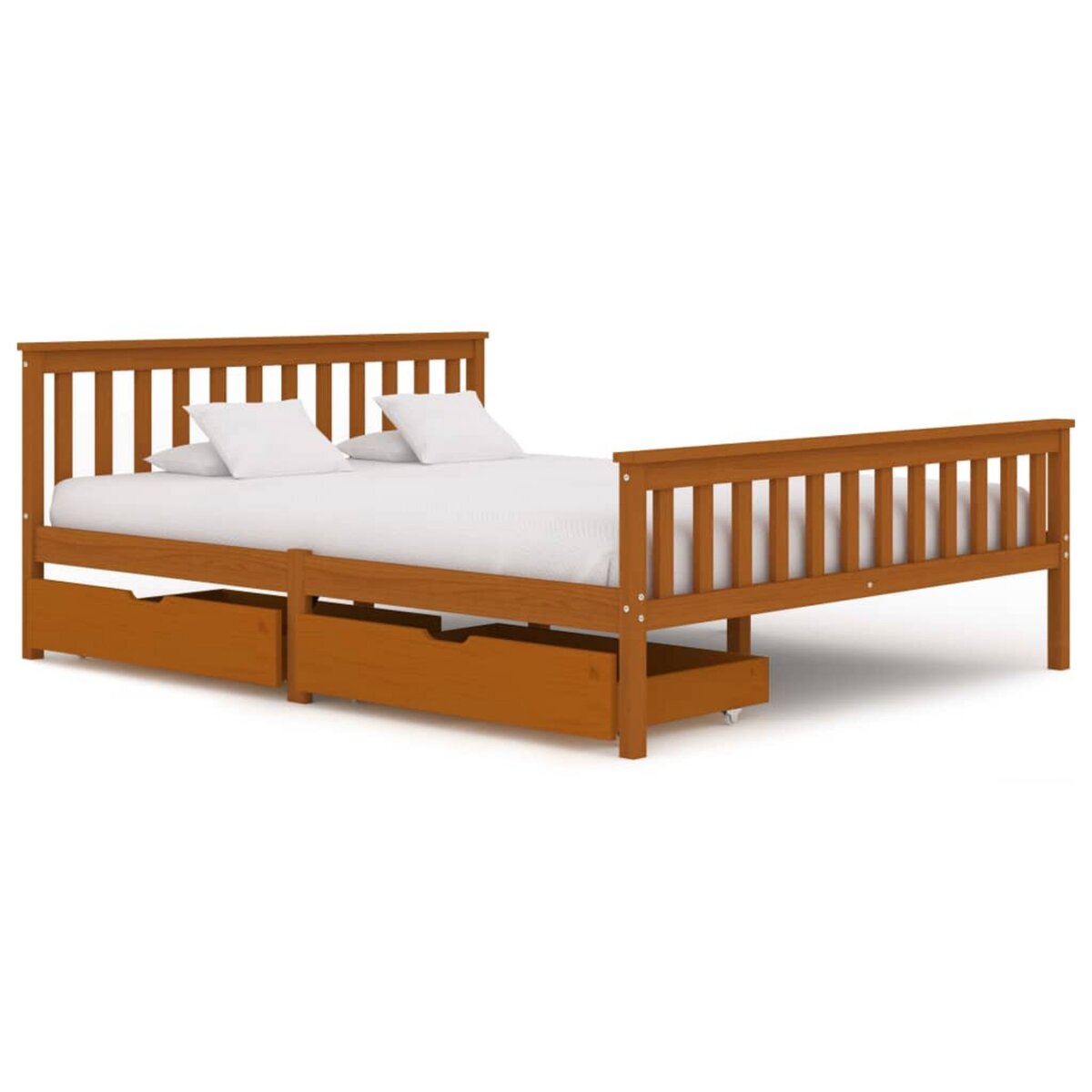 VIDAXL Cadre de lit avec 2 tiroirs Marron miel Bois de pin 160x200 cm