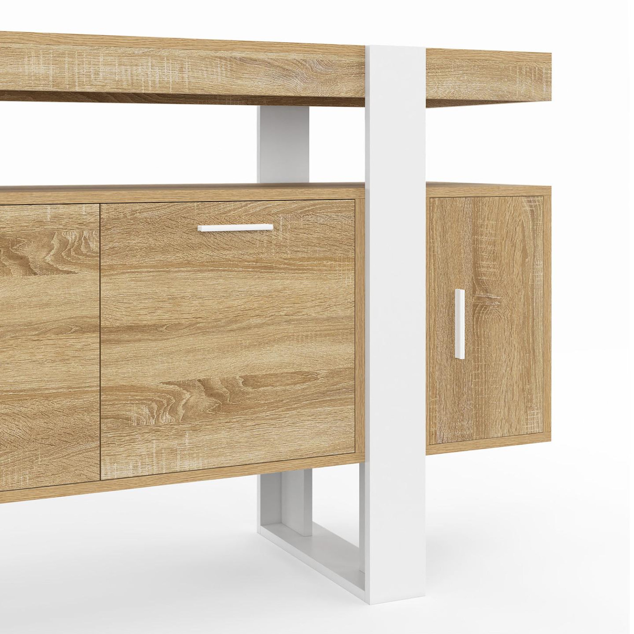 Voir la diapositive 6 : ID MARKET Buffet 140 cm phoenix 4 portes bois et blanc