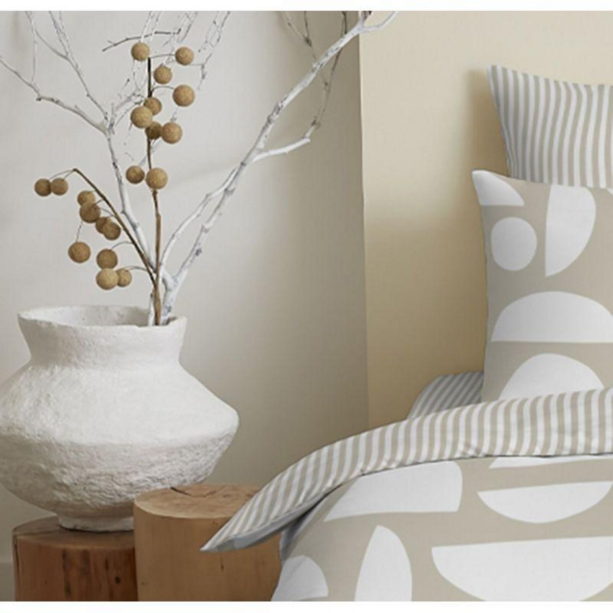 COTON PUR Pack complet housse de couette réversible pour lit 90 x 190 cm Mykonos naturel