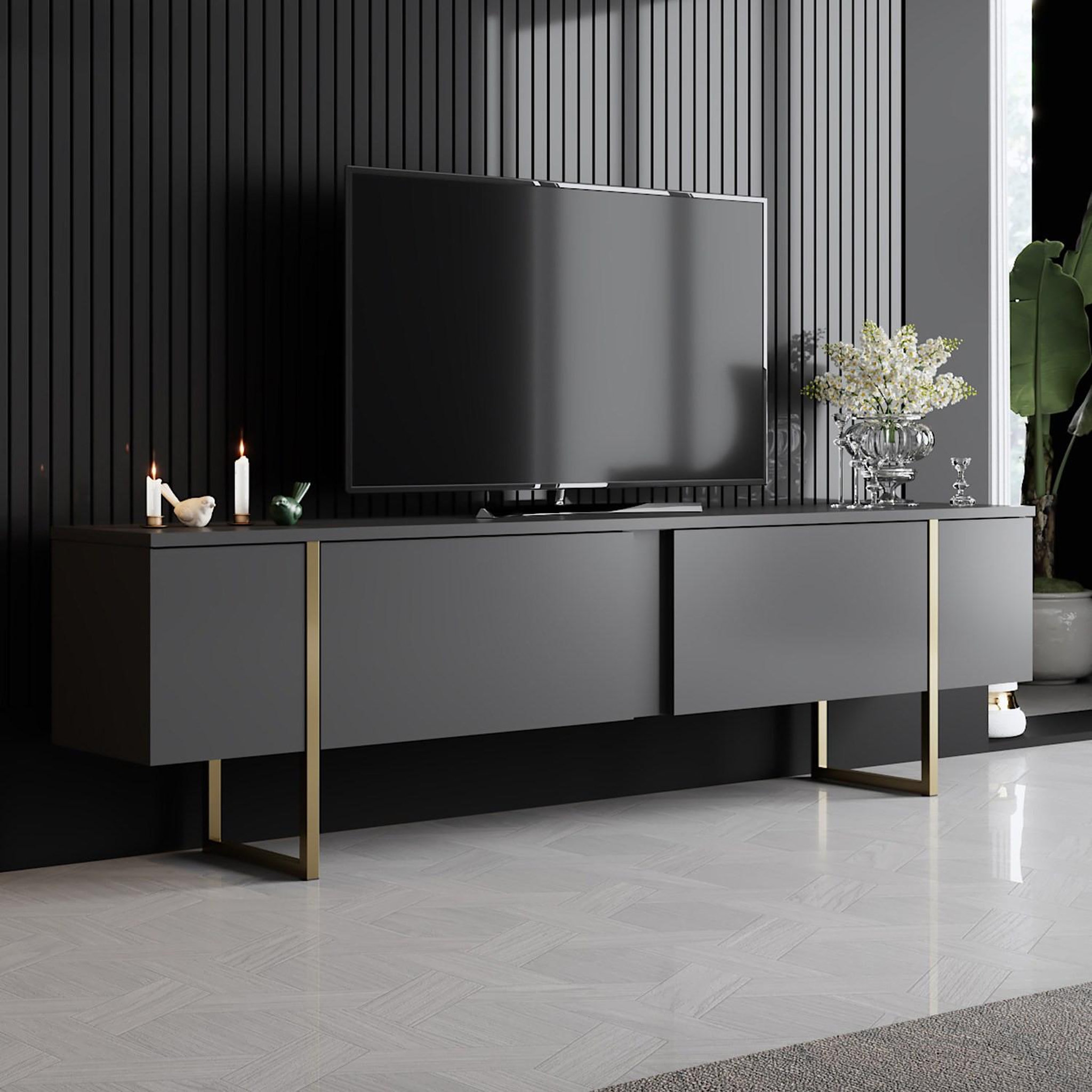 Voir la diapositive 2 : Habitat et Jardin Meuble tv en bois  luxe  - 180 x 30 x 50 cm - or