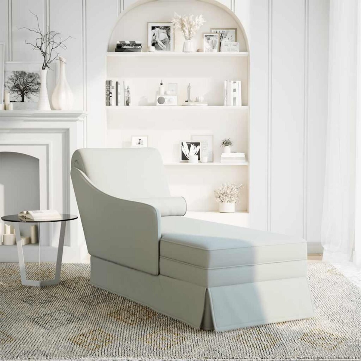 VIDAXL Fauteuil long et traversin accoudoir droit gris clair velours