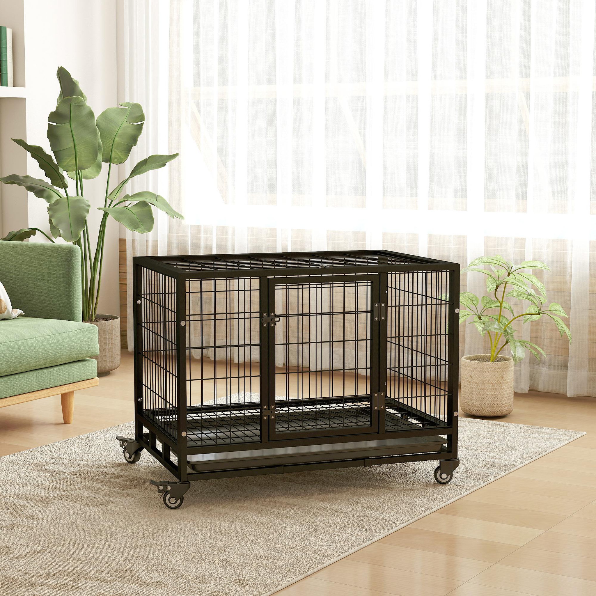 Voir la diapositive 3 : PAWHUT Cage pour chien animaux cage de transport sur roulettes 2 portes noir
