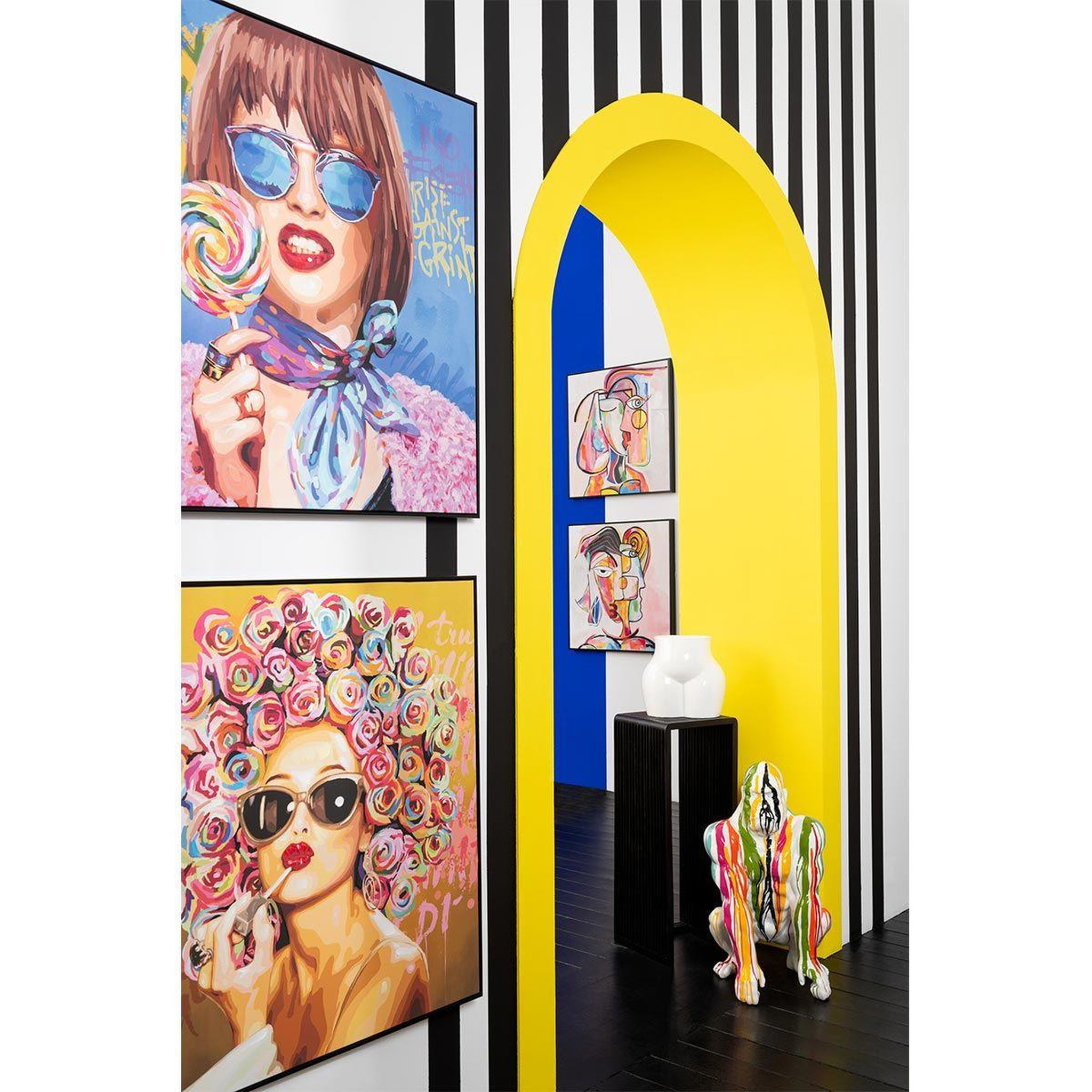 Voir la diapositive 4 : J-LINE Tableau peinture femme graffiti  pop art  100x100cm multicolore