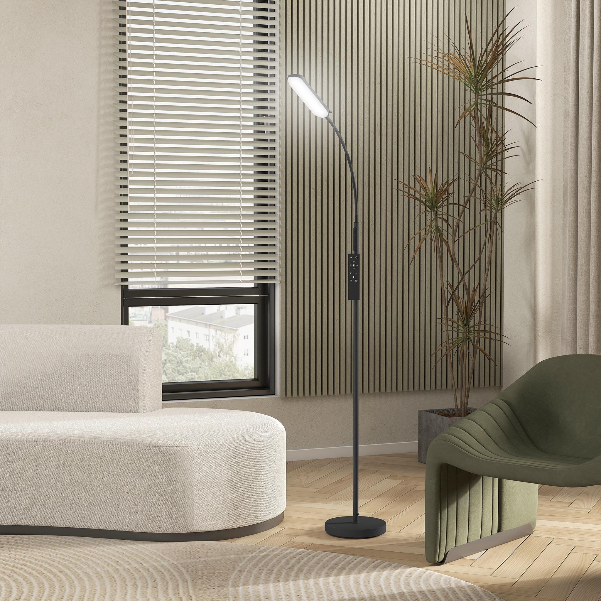 Voir la diapositive 2 : HOMCOM Lampadaire led dimmable avec télécommande - contrôle tactile, réglable - h.175 cm - acier polycarbonate noir