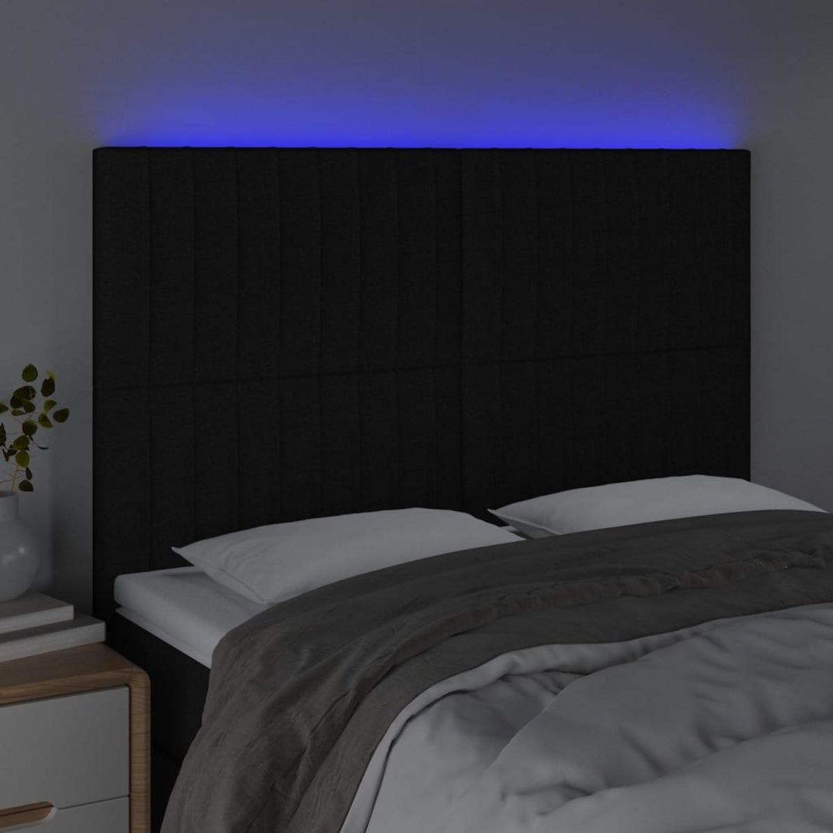 VIDAXL Tete de lit a LED Noir 144x5x118/128 cm Tissu