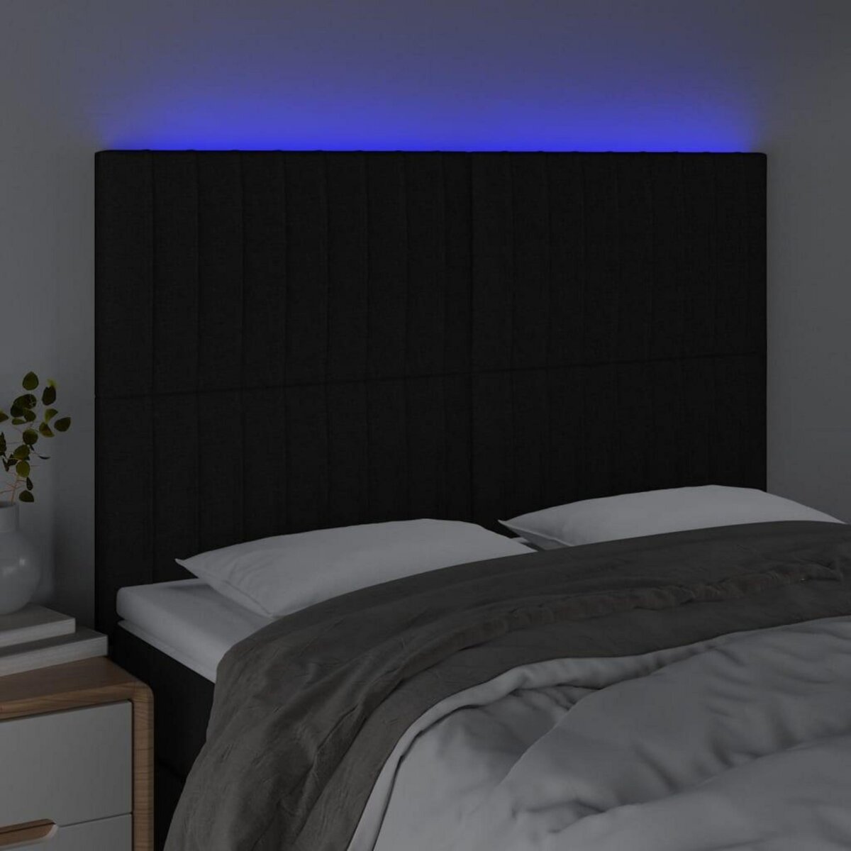 VIDAXL Tete de lit a LED Noir 144x5x118/128 cm Tissu