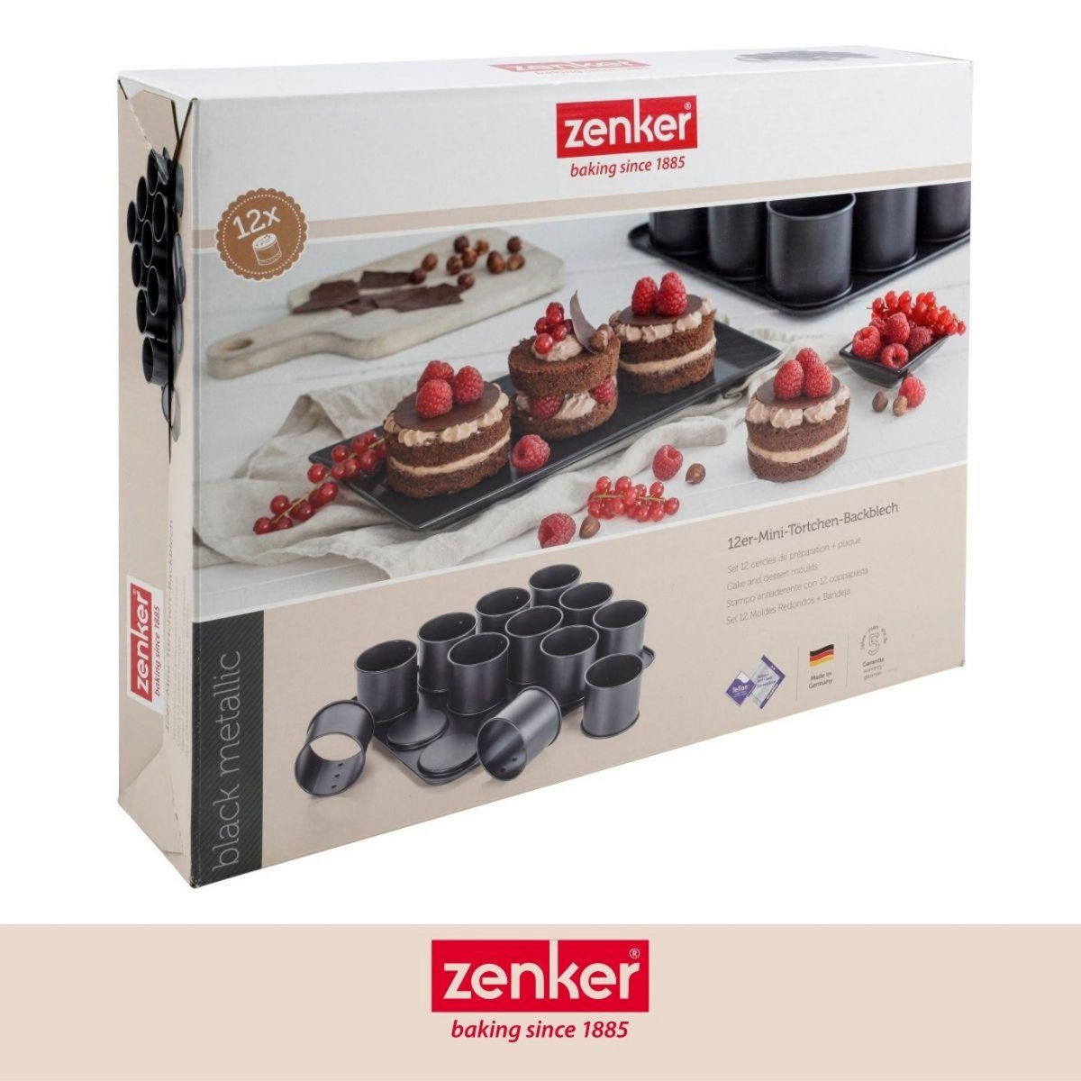 ZENKER Plaque pâtisserie 12 mini moules ronds amovibles 38 x 30 cm Zenker Black Metallic