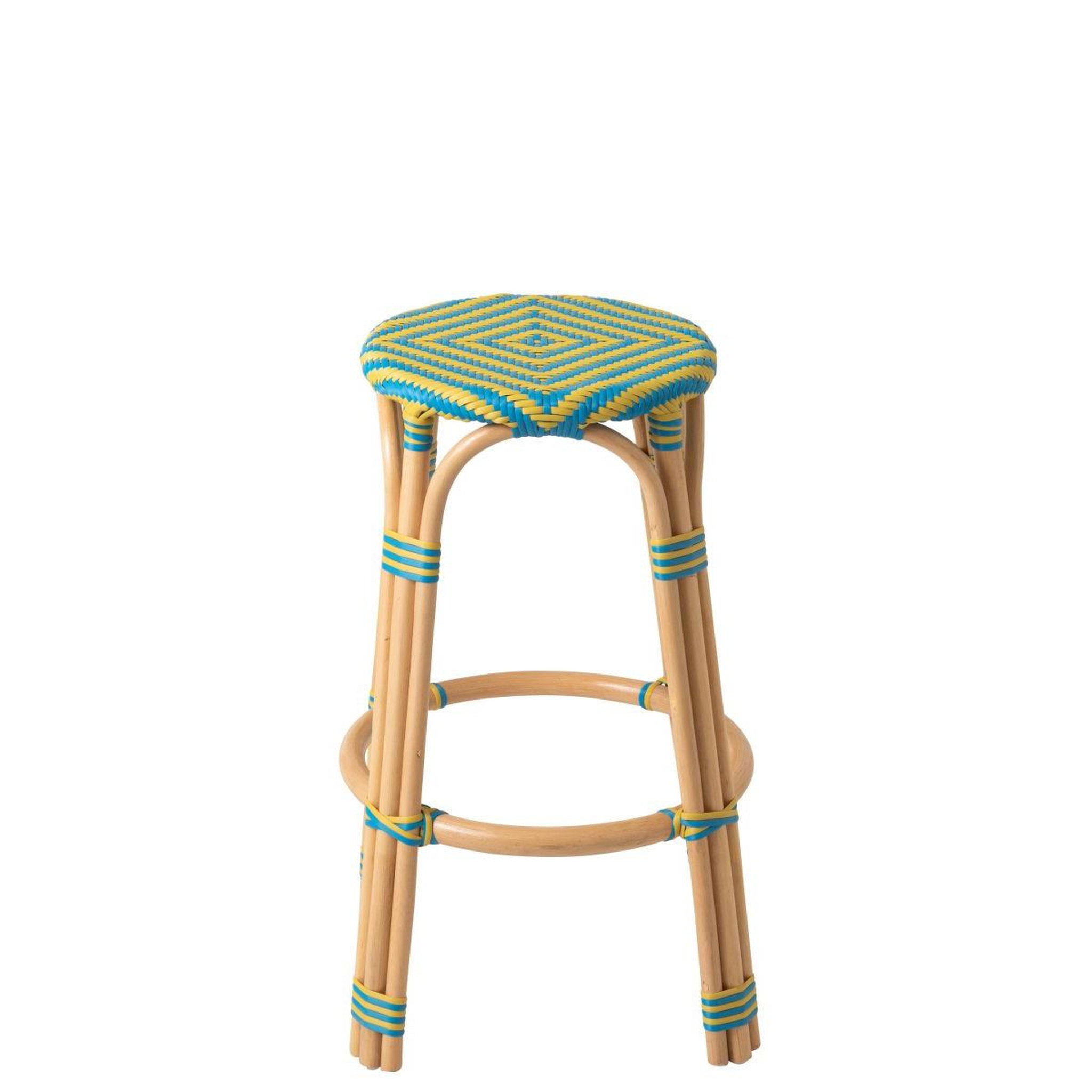 Voir la diapositive 2 : J-LINE Tabouret de bar en rotin  geo  66cm jaune & bleu