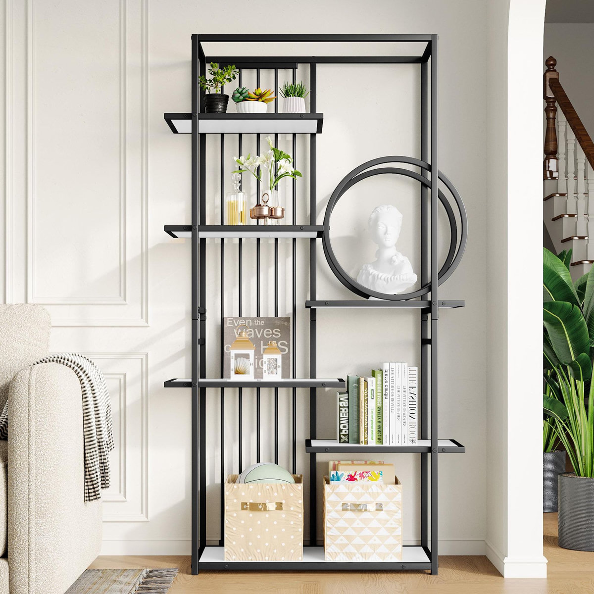 MERAX Etagère à poser noir+blanc - 100 cm mdf et métal