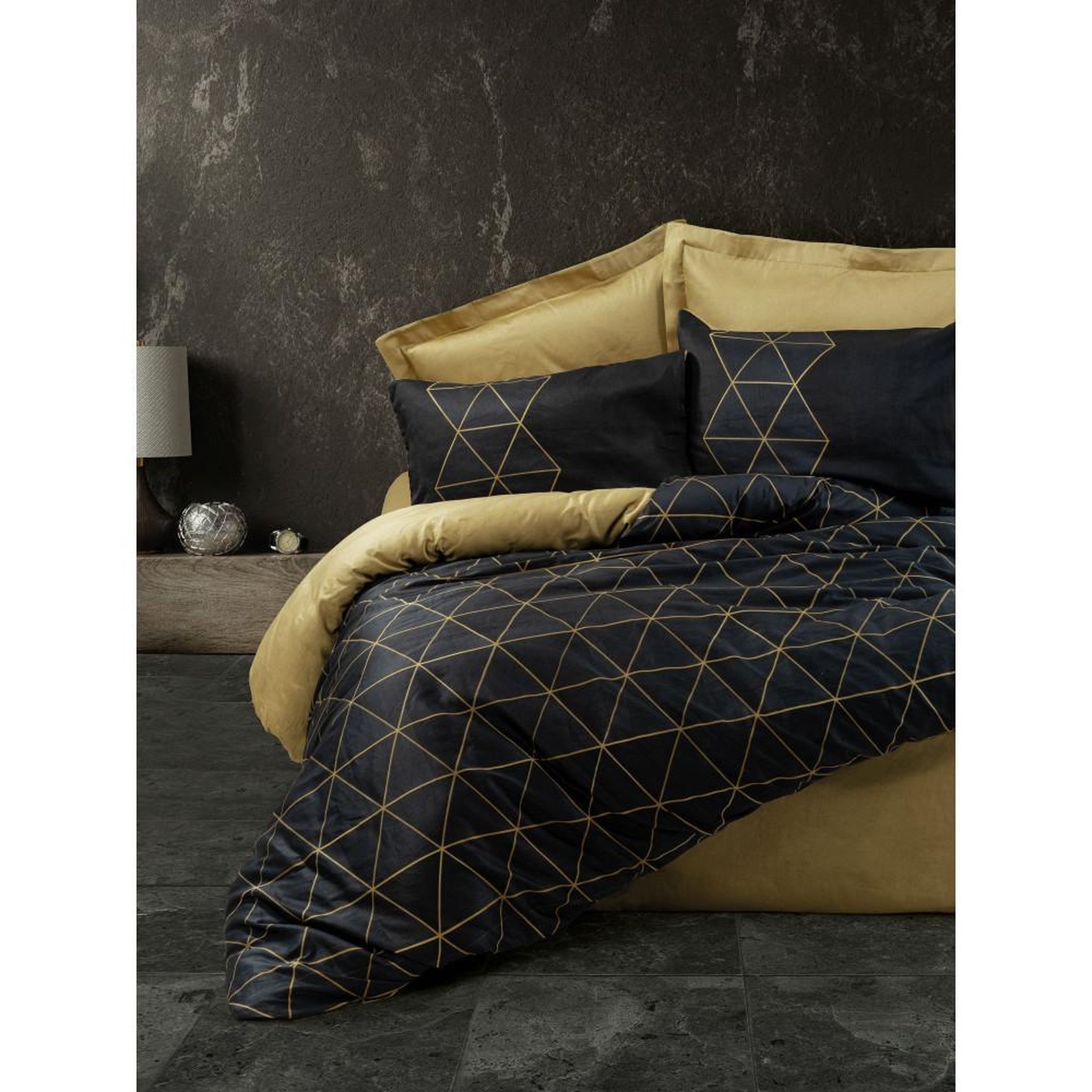 GENERIQUE Parure de lit - 1 housse de couette 140 x 200cm + 1 taies d'oreiller 60 x 60 cm - 100% coton renforcé - Imprimé graphique Noir